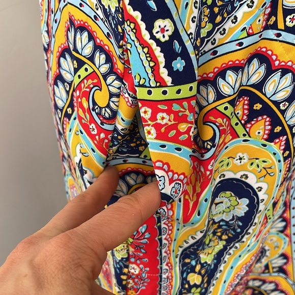 J. Mcglaughlin Catalina Shift Dress Shortsleeves Paisley Floral Red Yellow XL - Picture 3 of 9